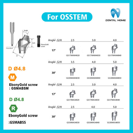 Подходит для немедленного ремонта угловых имплантатов с использованием композитного углового абатмента OSSTEM