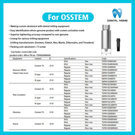 Подходит для предварительно фрезерованных штифтов из титанового сплава OSSTEM в качестве сменных имплантатов