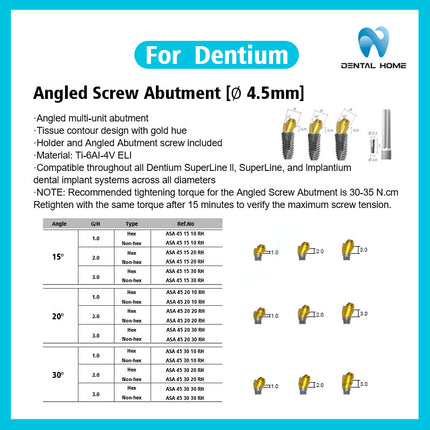 Подходит для заменителей имплантатов угловых абатментов Dentium.