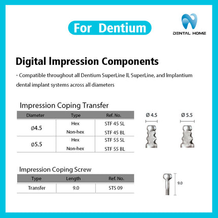 Подходит для стержня Dentium Composite с закрытым портом - Закрытый стержень для снятия слепков и снятия оттисков - Замена имплантата