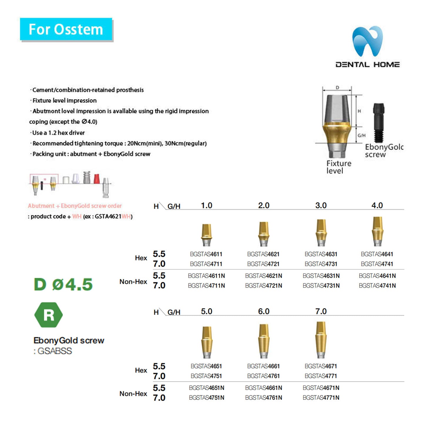 OSSTEM Compatible Repair Straight Abutment for Dental Implant Restoration